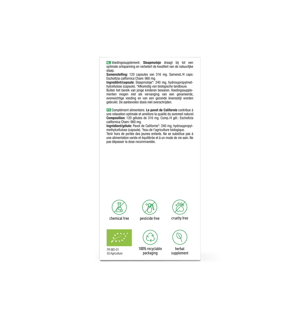 Purasana Slaapmutsje/Pavot De Californie Vegan Bio (120 vega capsules)