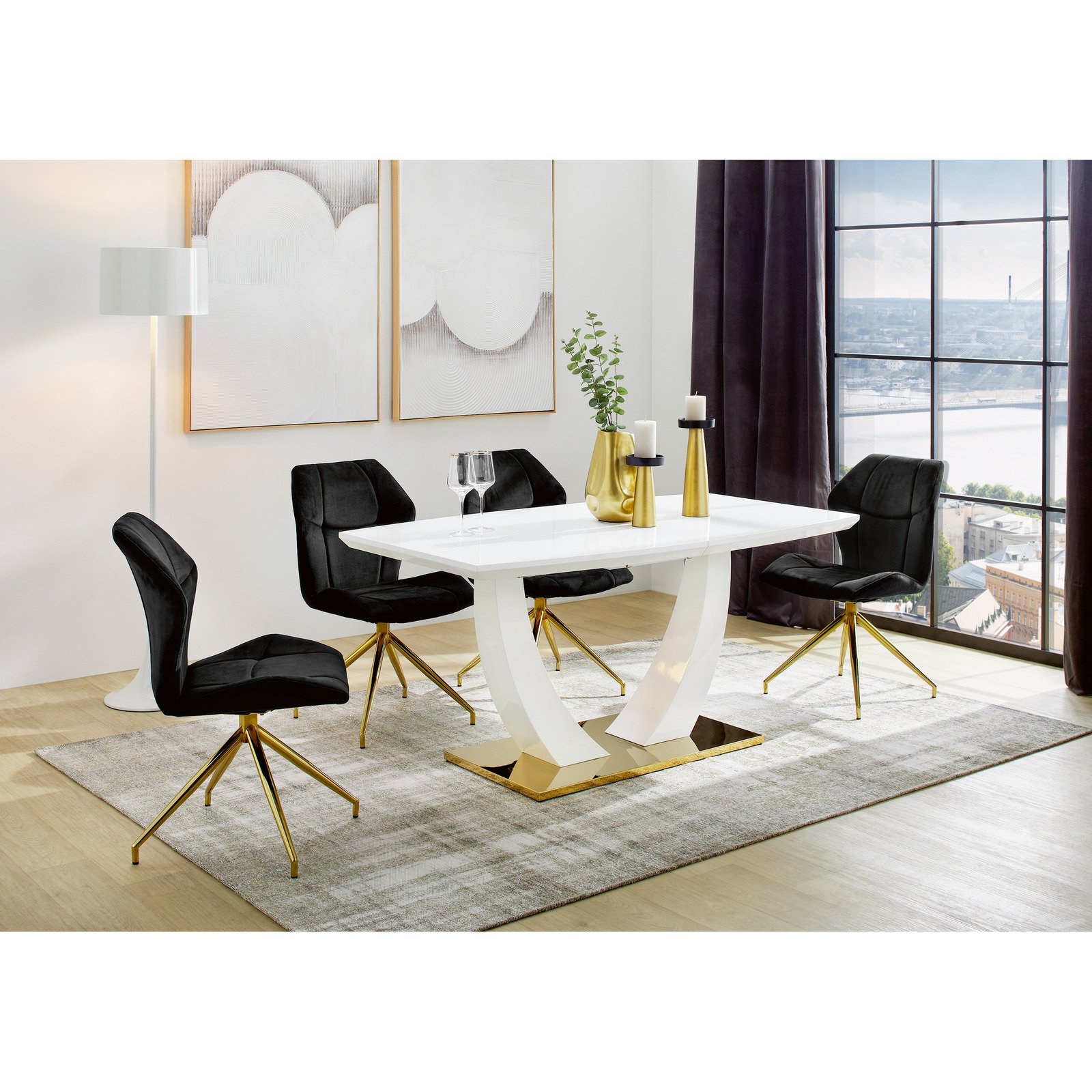 Tisch Alexandria Hochglanz weiss lackiert 160/200 x 76 x 90 cm