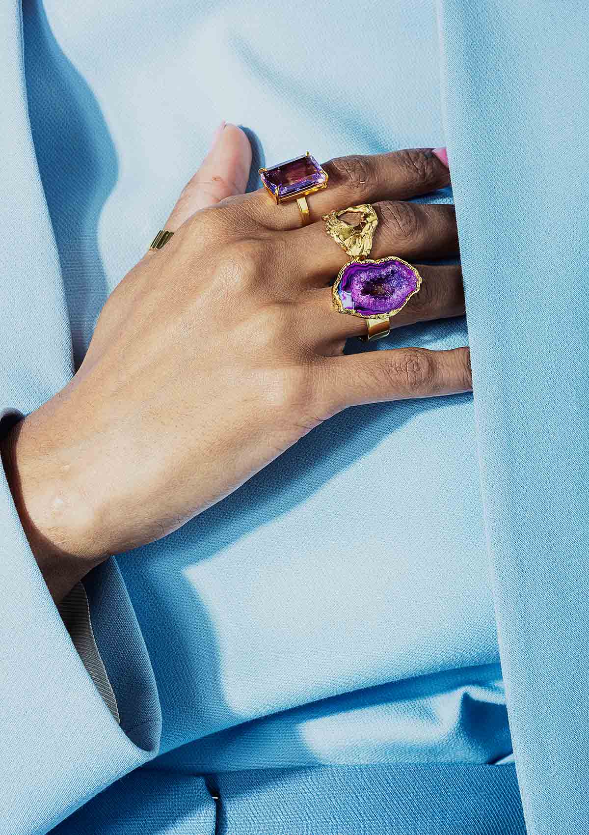 House of Vincent  Candy Rock Amethyst ring - lilla/forgyldt