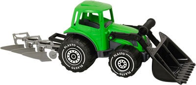 Plasto Traktor med Plog & Frontlaster 52 cm