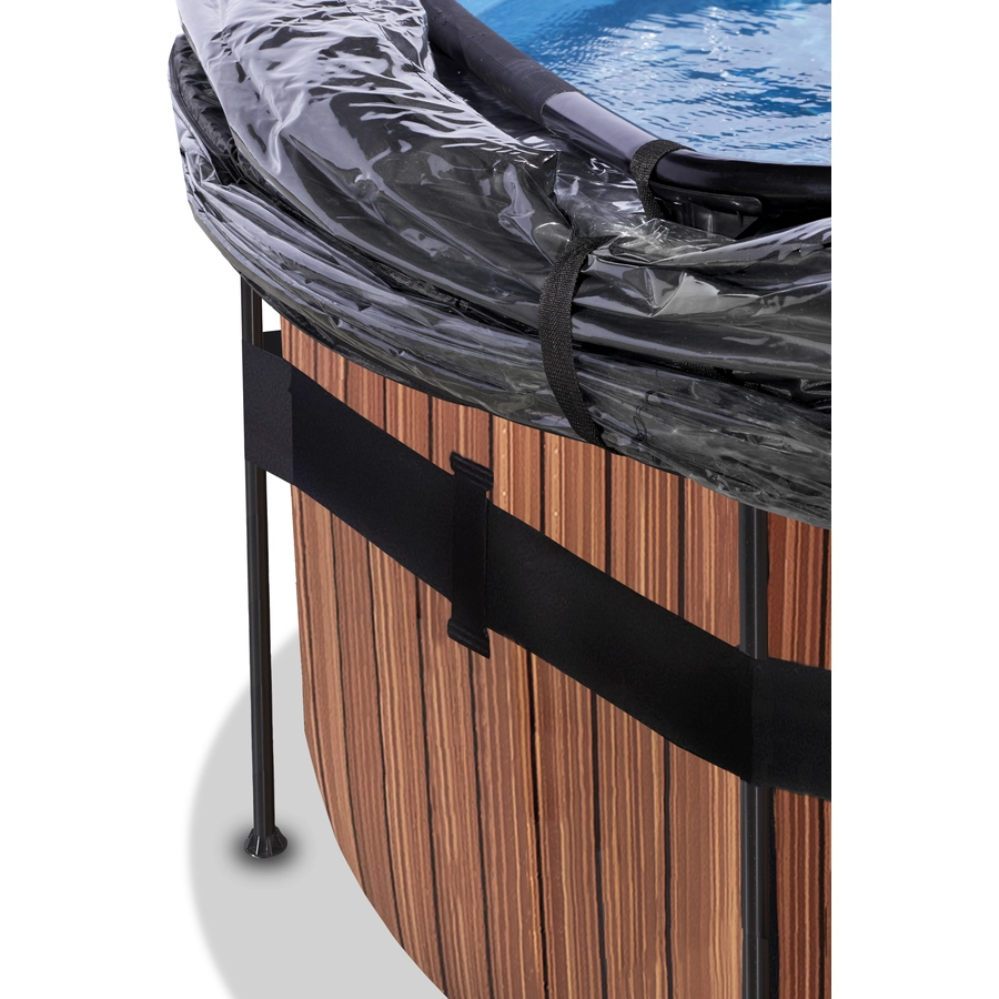 EXIT Frame Pool ø427x122cm (12v Sandfilter) – Holz Optik + Sonnendach