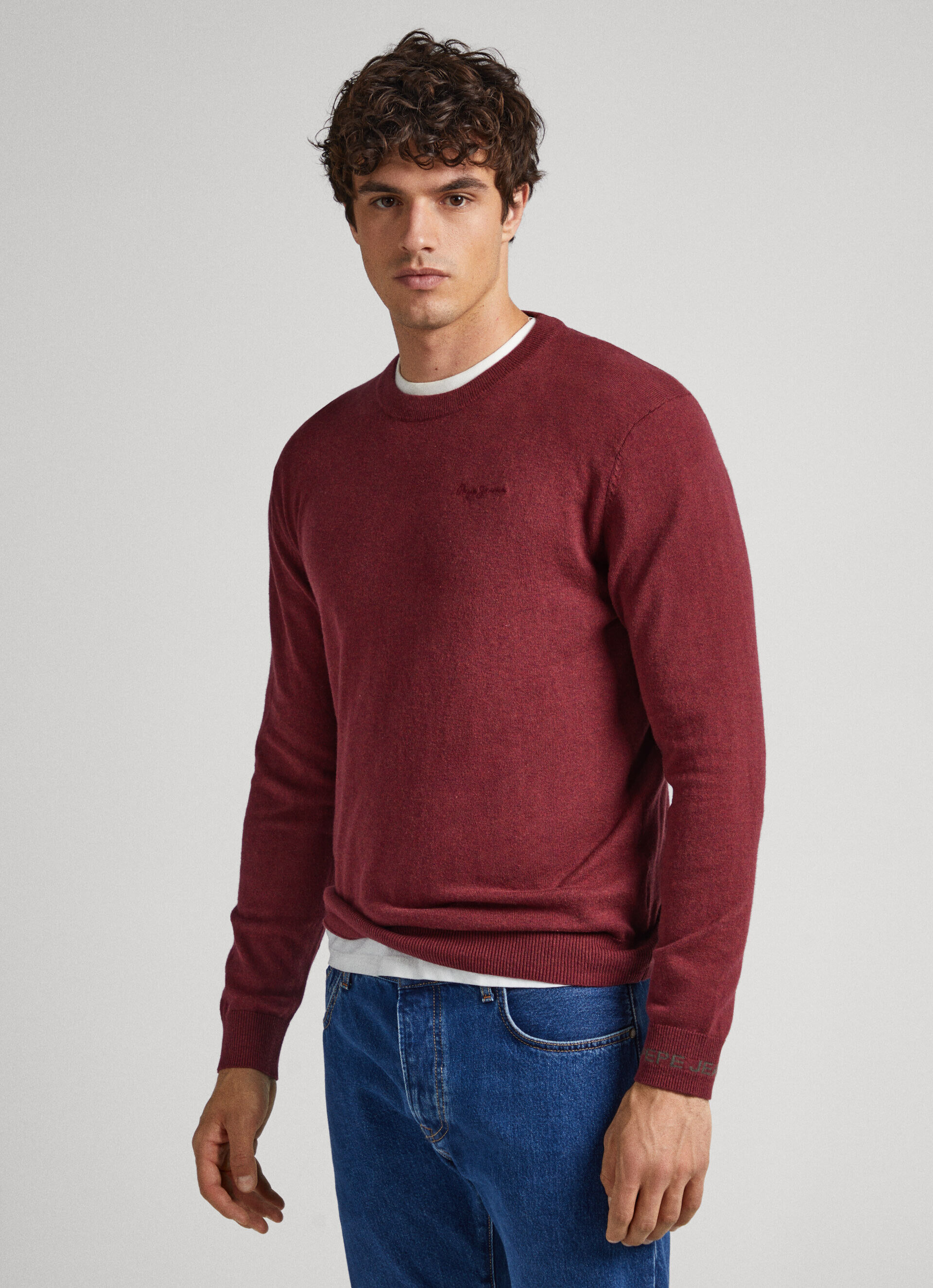 Suéter de gola redonda - vermelho borgonha