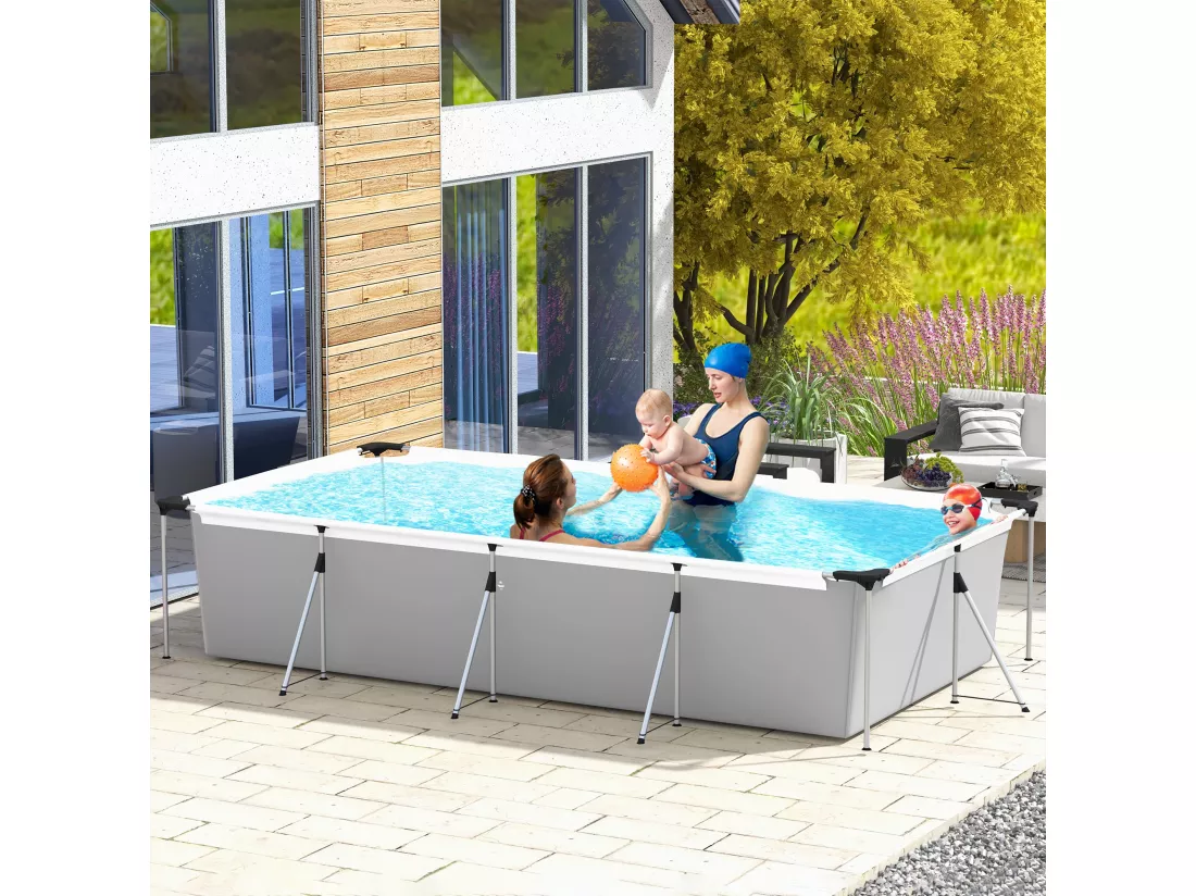 Piscine hors sol rectangulaire 5 pers. dim. 472L x 282l x 80H cm avec accessoires blanc gris