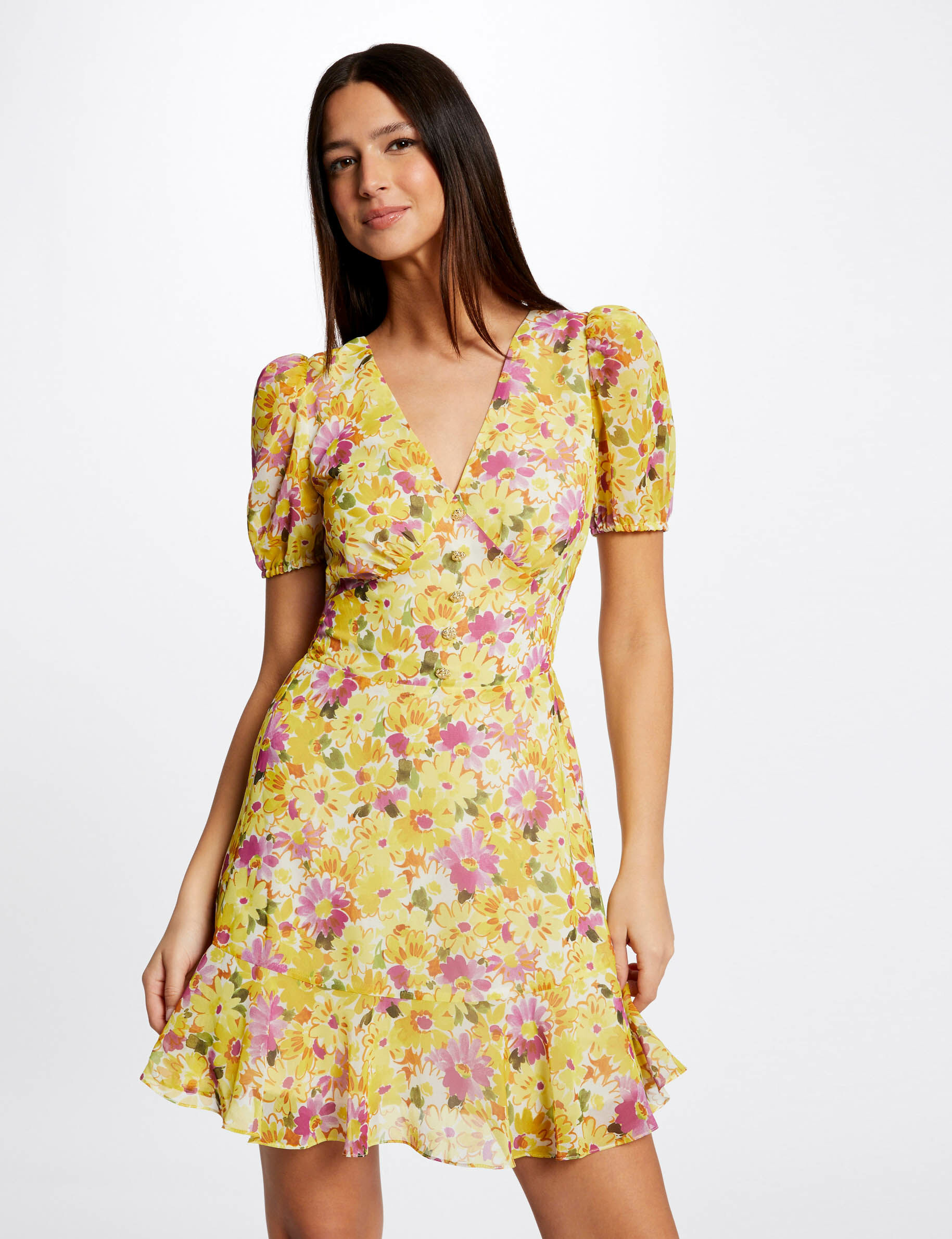 Robe trapèze à volants imprimé floral multico femme - multico