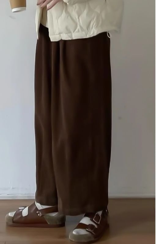 evanesce - Hoge taille effen corduroy cropped wijde broek