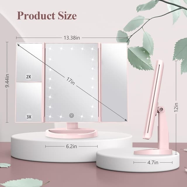 3-sidet sammenfoldelig makeup spejl, der kan dæmpes lys 22LED bordspejl