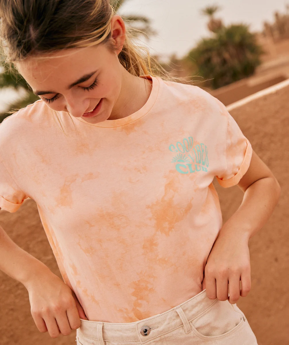 T-SHIRT MANCHES COURTES FILLE EN COTON BIO TIE & DYE ORANGE