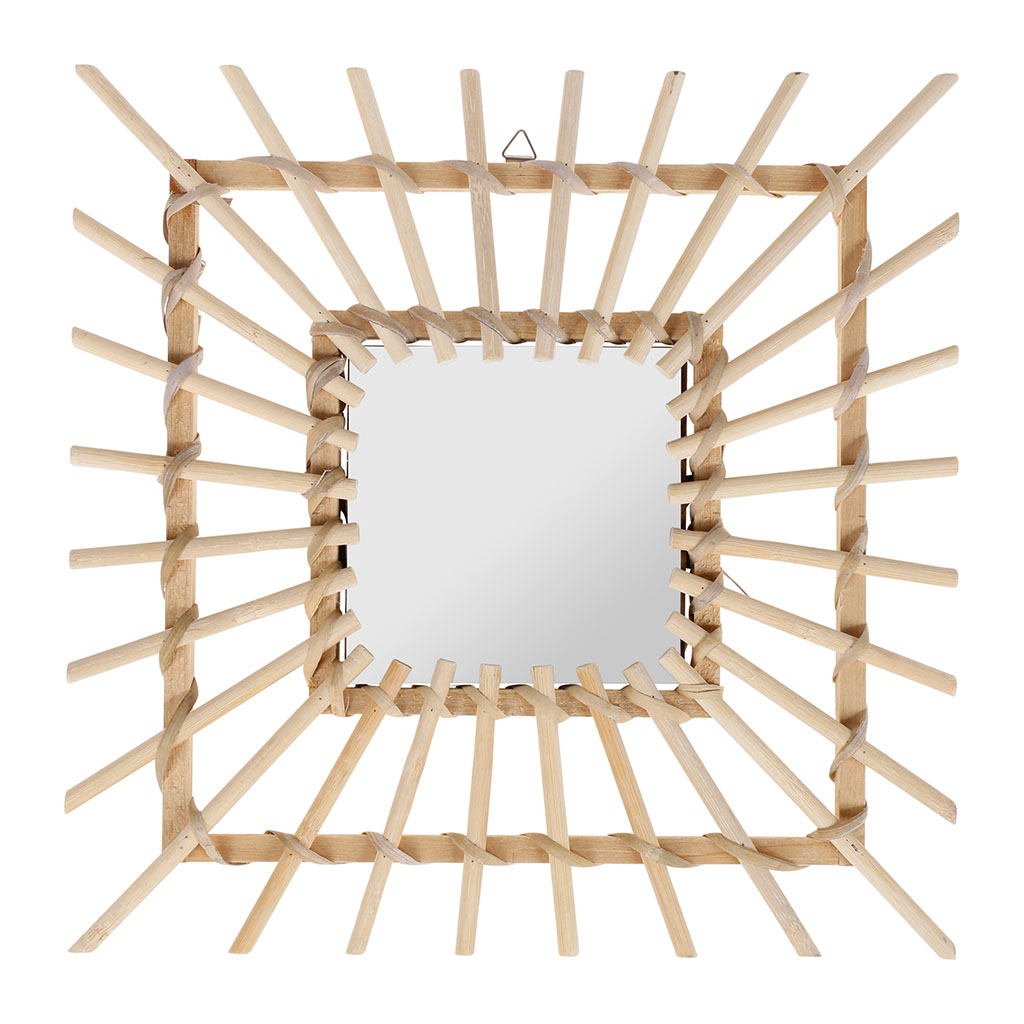 Miroir carré en rotin naturel 30x30cm