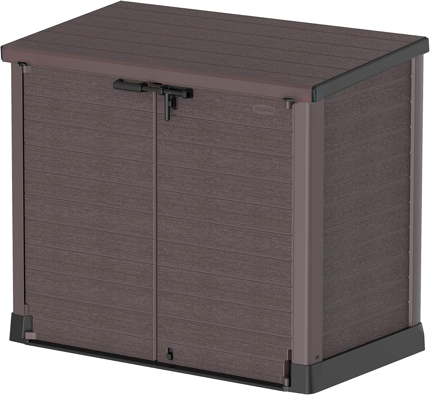 Duramax Cedargrain StoreAway 1200L Gartenhaus aus Kunststoff / flacher Deckel, Mülltonnenbox, Gartenhaus, solide Konstruktion, ideal für Werkzeuge, BBQs und 2x 240L Mülltonnen, 145x85x125 cm, Braun