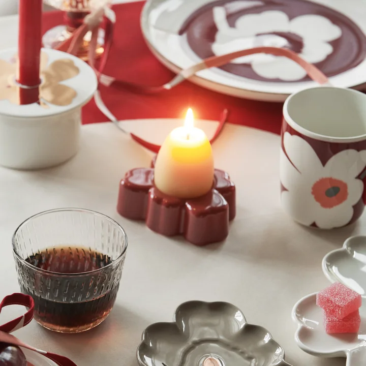Marimekko - Unikko Teelichthalter, rosy grey / reddish brown (2er-Set) (60th Anniversary Collection)