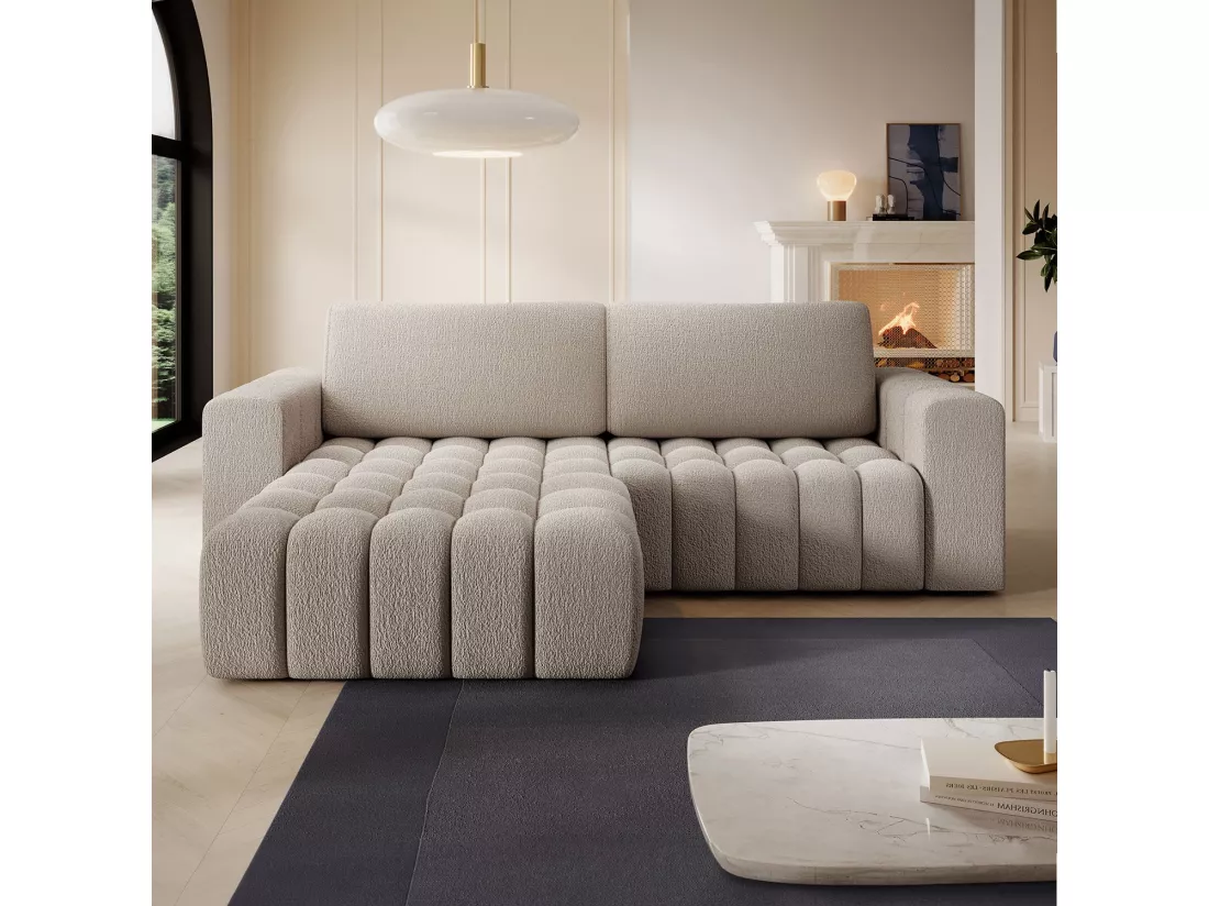 Canapé d'angle gauche convertible Clovis Bouclette Beige