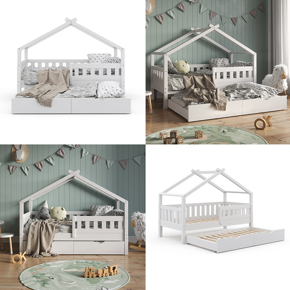 VitaliSpa Design Kinderbett 160x80 Babybett Hausbett Gästebett Lattenrost weiß