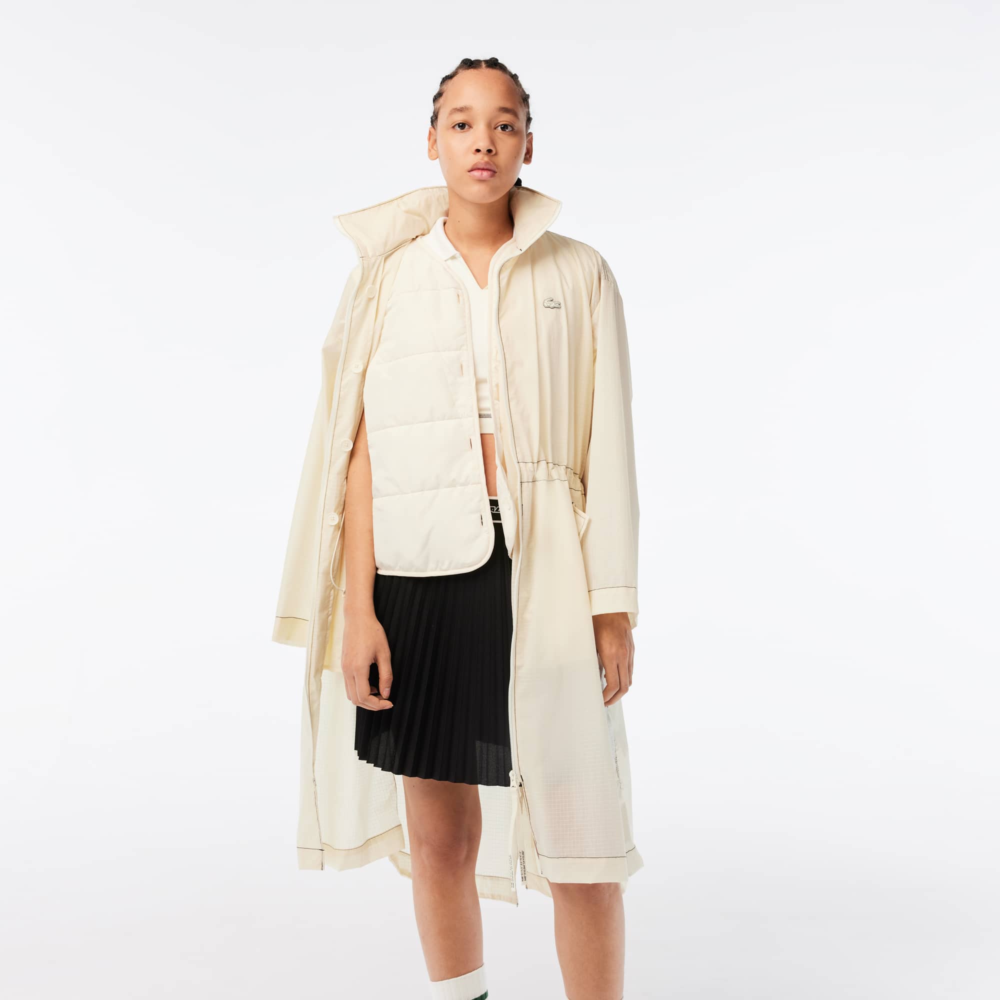 Parka 2 en 1 à capuche femme Lacoste en tissu déperlant Impermeable - Blanc - Lacoste - Femme