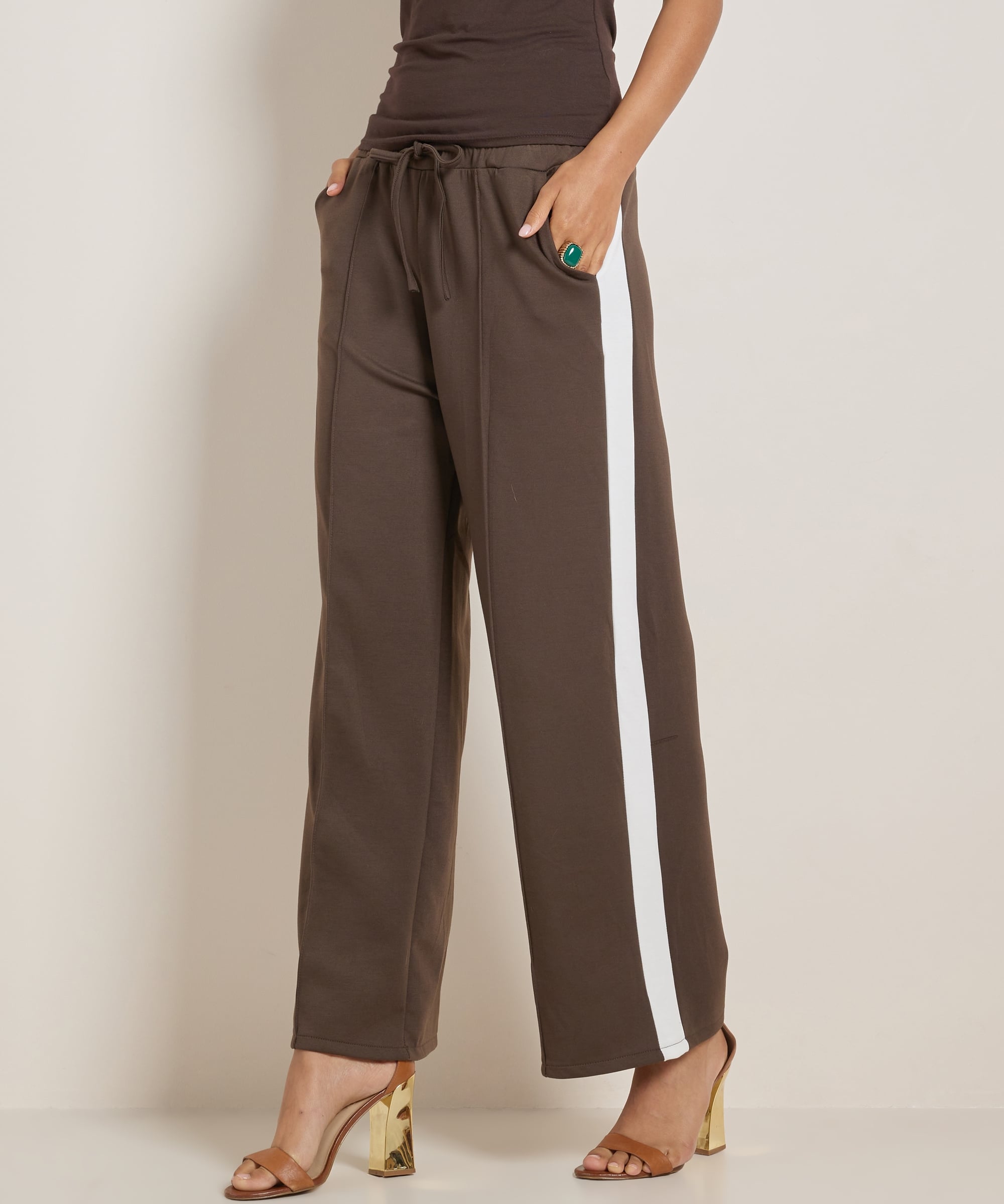 wide fit broek met streep
