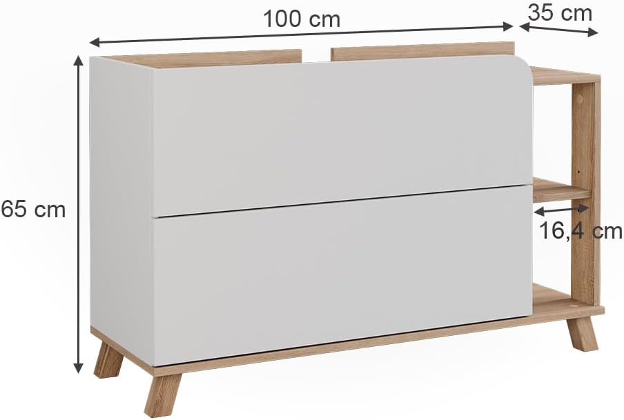 Vicco Waschbeckenunterschrank Sonoma/Weiß Karen 100x65x35 cm - Unterschrank für das Badezimmer, Übersichtliche Aufbewahrung durch großzügige Schublade
