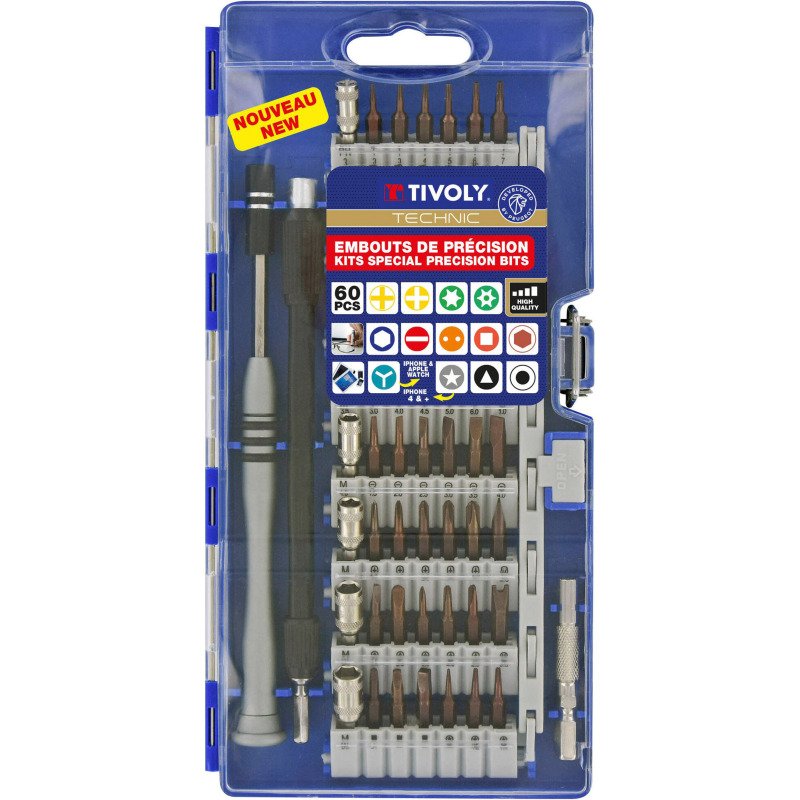 Embouts de vissage de précision et accessoires Tivoly technic - Coffret de 60 Pièces