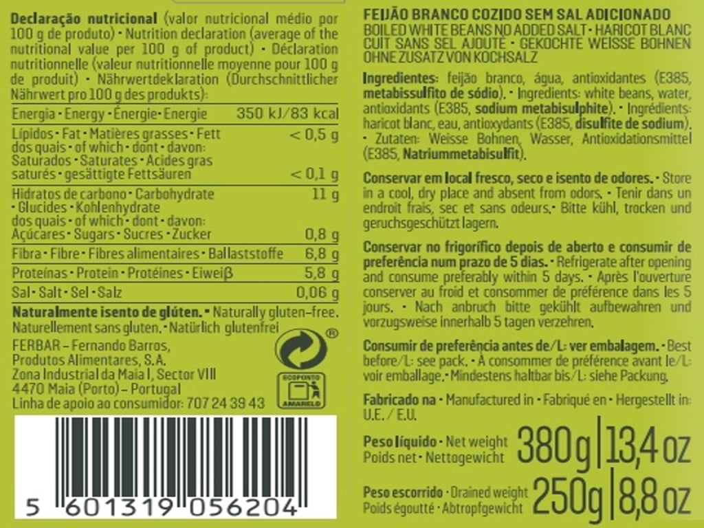 FEIJÃO BRANCO FERBAR TETRA 380(250)G