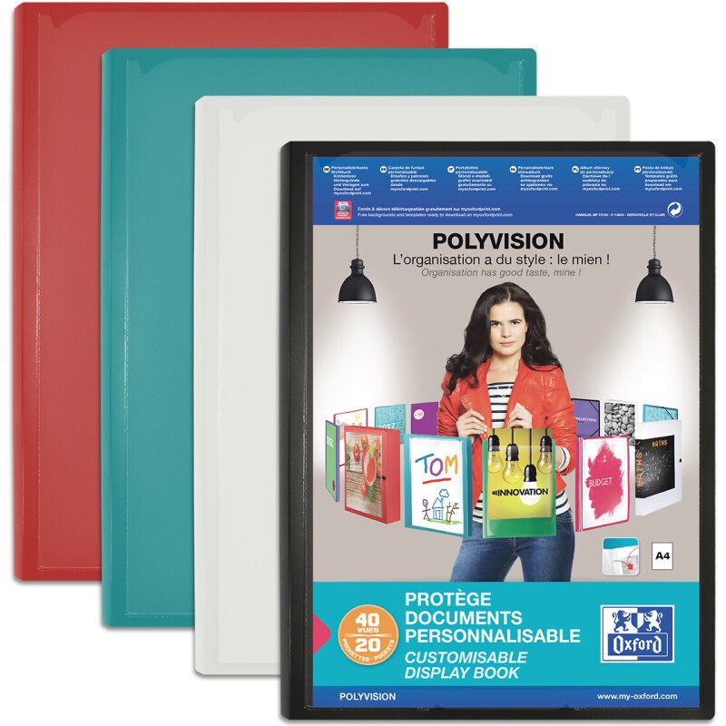 Protège-documents Oxford Polyvision A4 40 vues / 20 pochettes couverture polypro  opaque assorti