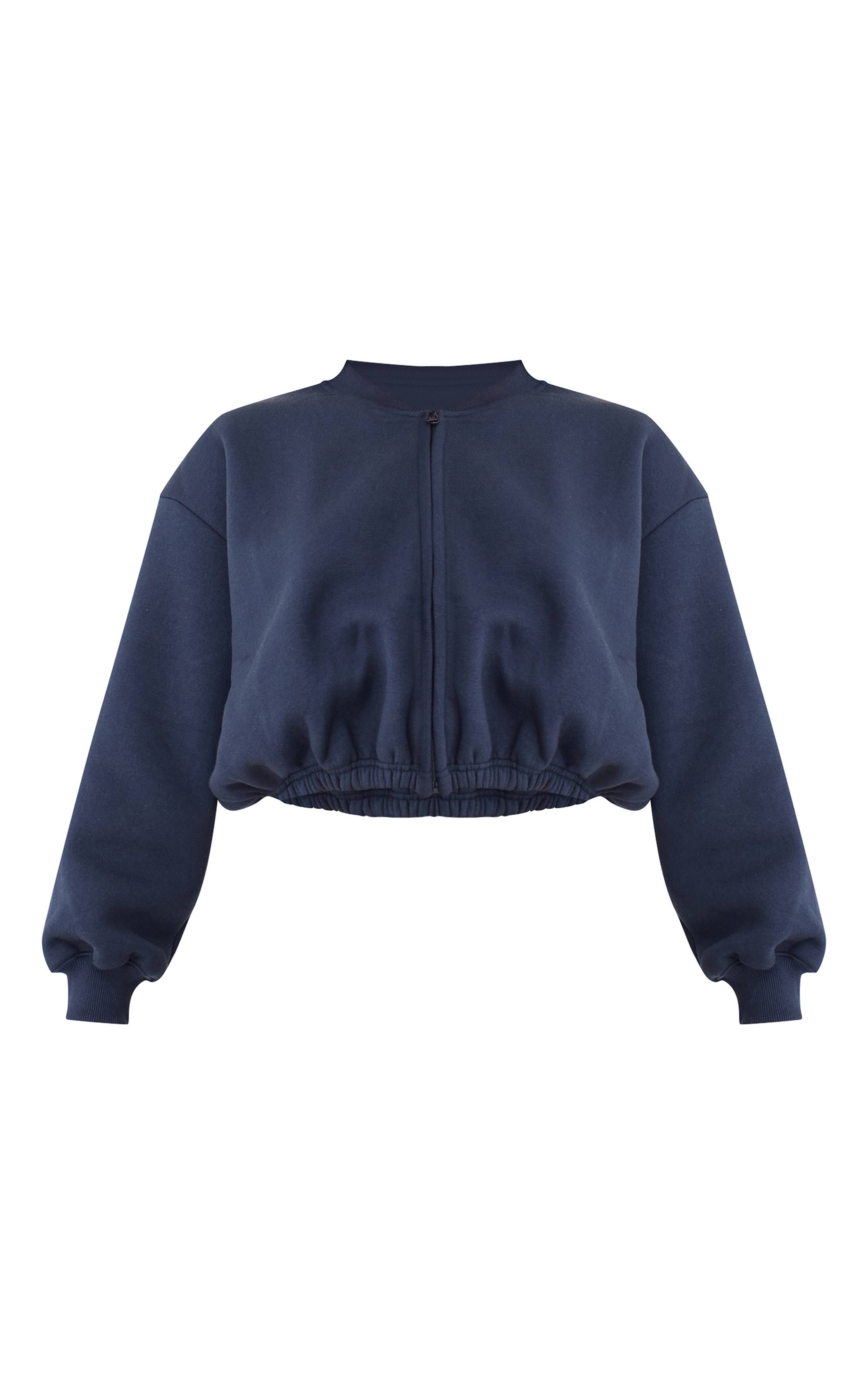 Bleu Marine Sweat-shirt Court Zippé Avec Cordon De Serrage À La Taille