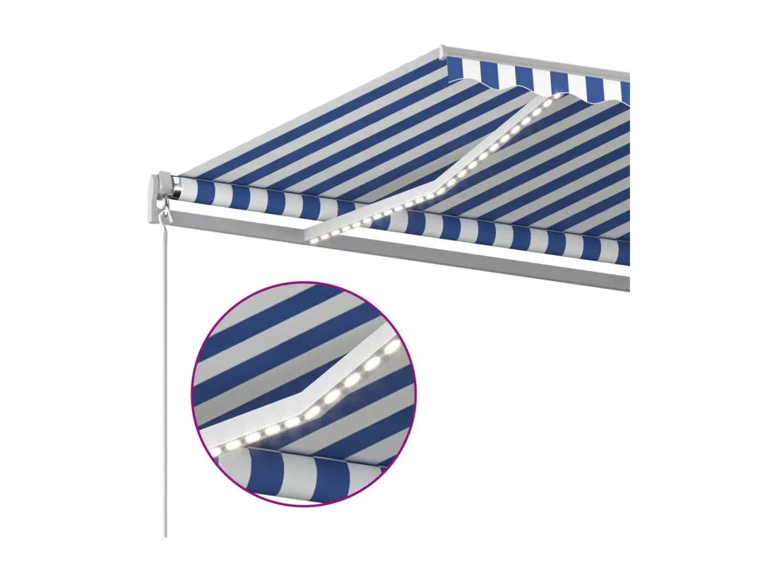 Auvent automatique avec capteur de vent LED 4x3 m Bleu et blanc