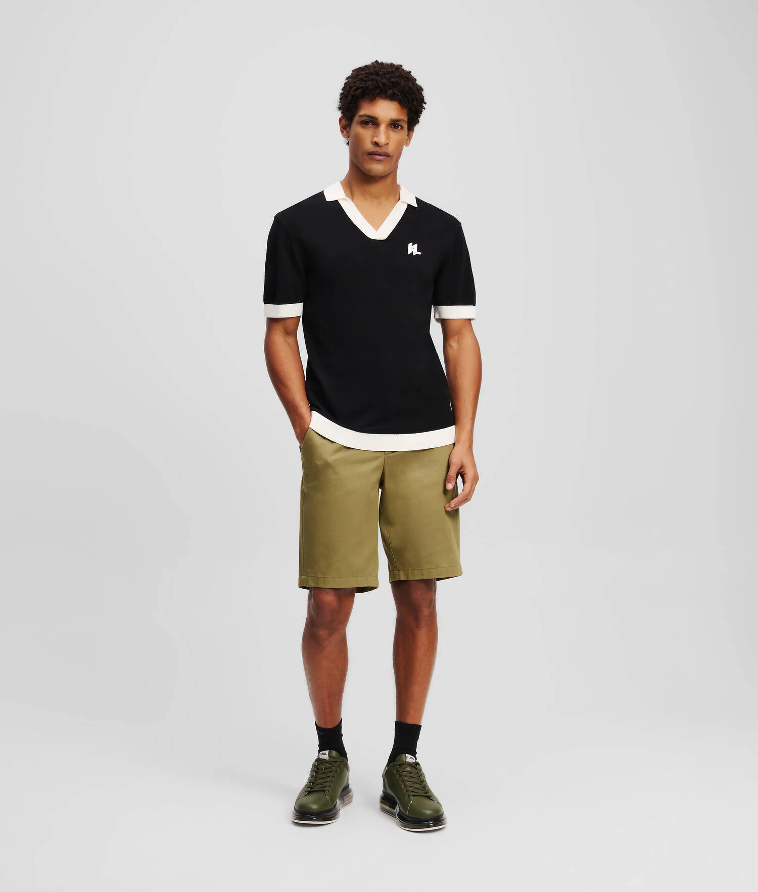 POLO EN TRICOT IMPRIMÉ KL MONOGRAM - Noir
