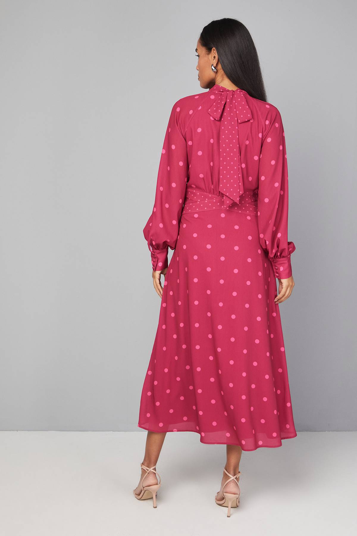 Wallis Robe Midi à Pois Contrastés Mixtes