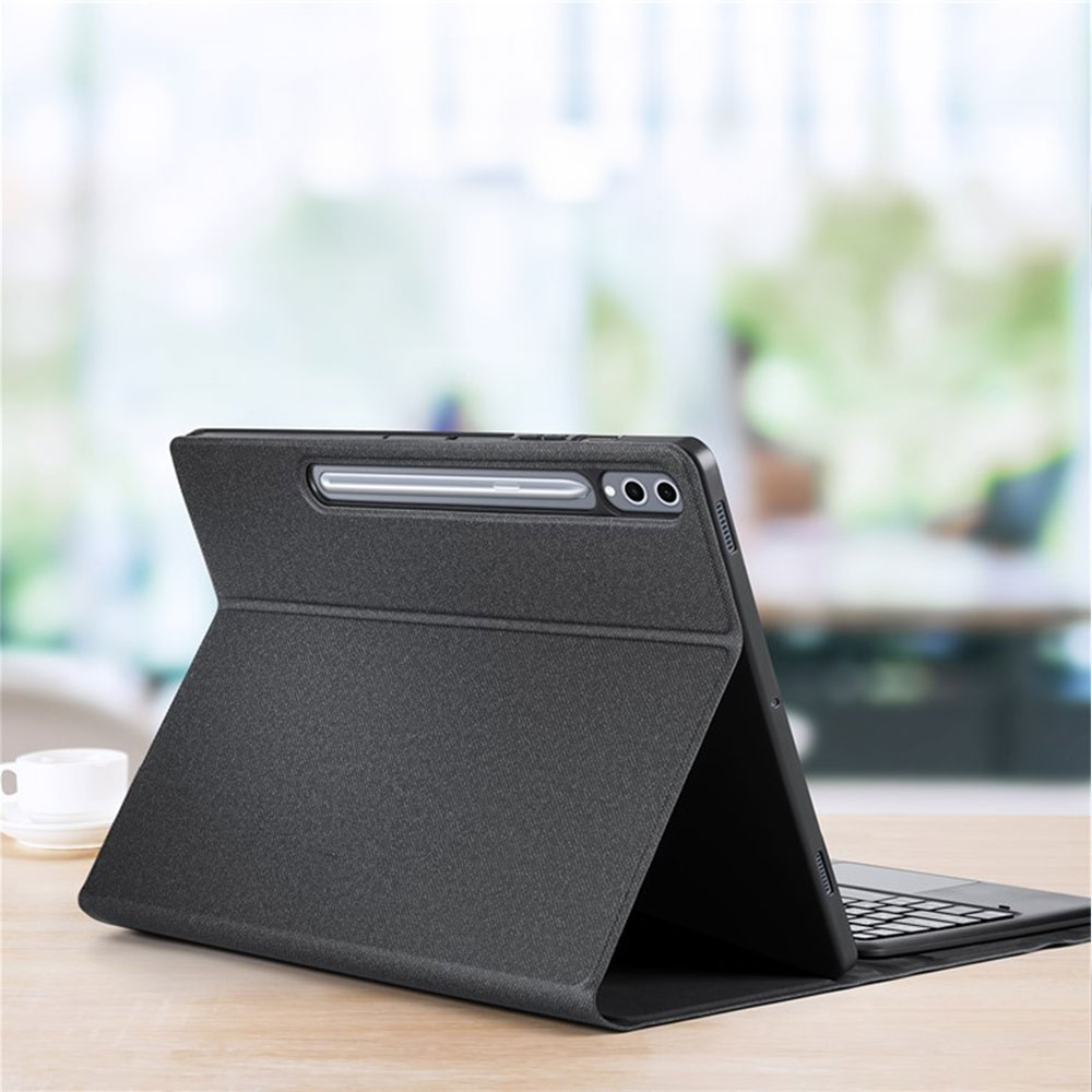 2in1 Samsung Galaxy Tab S10 Ultra Leder Schutz Tasche Smart Cover Magnetische Bluetooth Tastatur - Schwarz
