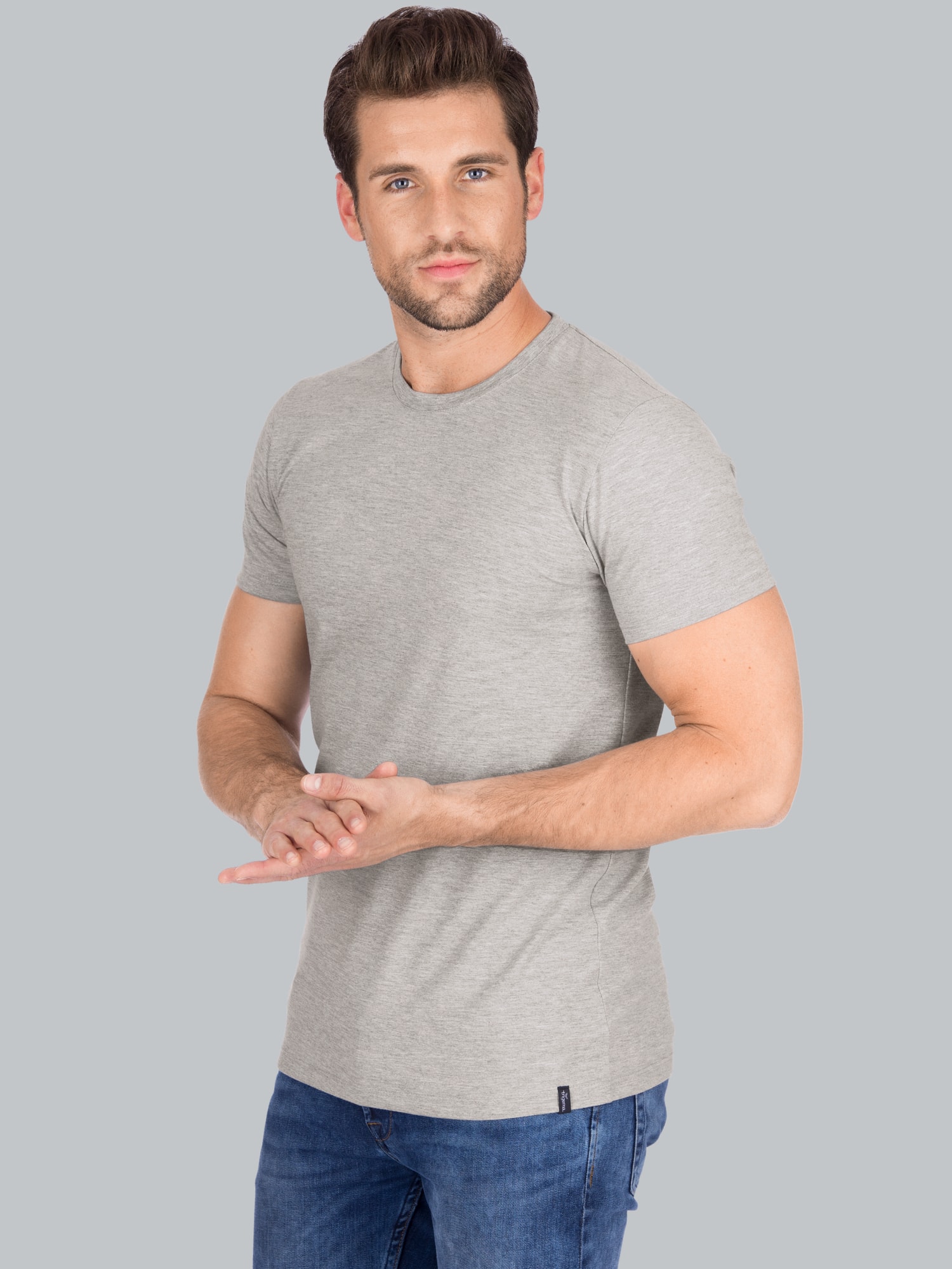 Slim Fit T-Shirt aus DELUXE Baumwolle Grau-melange