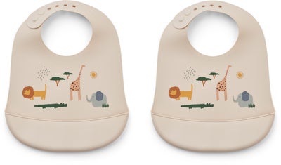 LIEWOOD Tilda Smekke med Trykk Silikon 2-Pack, Safari/Sandy