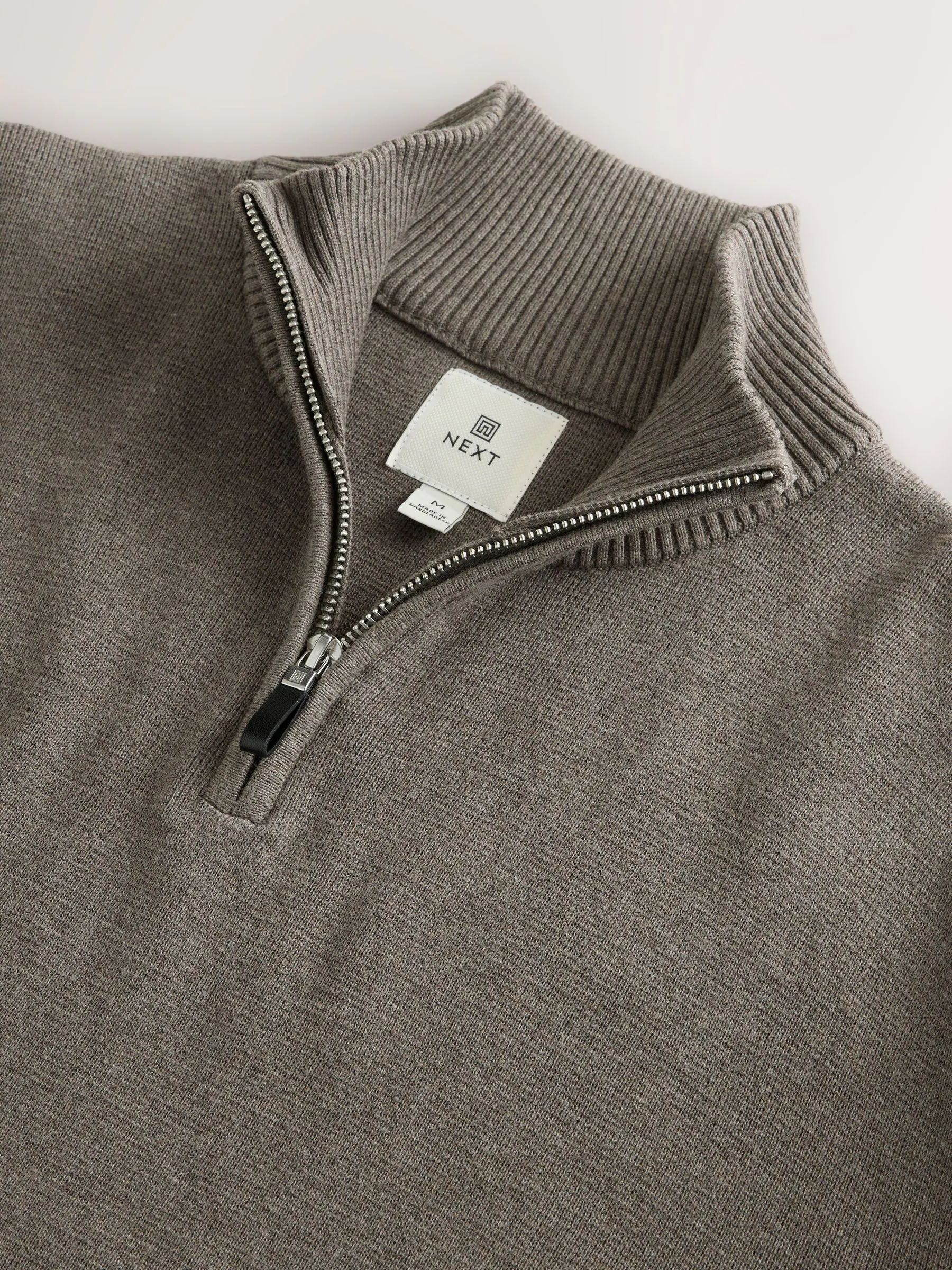 Donker kiezelkleurig - Effen - Regular fit 100% katoenen premium trui met korte rits