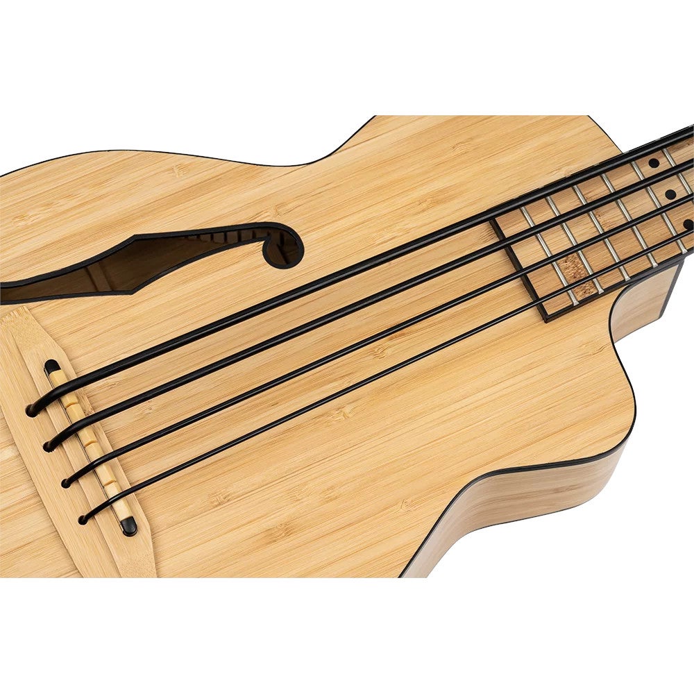 Ortega RUNAB-UB Bamboo Series Short Scale Uke Bass Natural elektrisch-akoestische bas ukelele met gigbag