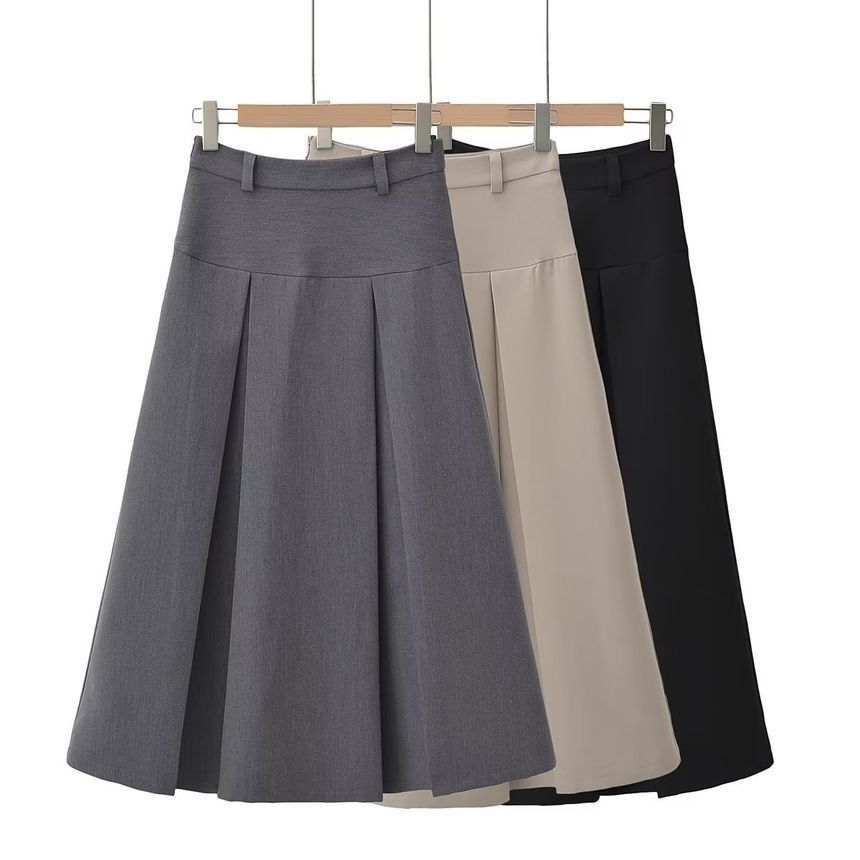 Morhan - Hoge taille geplooide maxi A-lijn rok