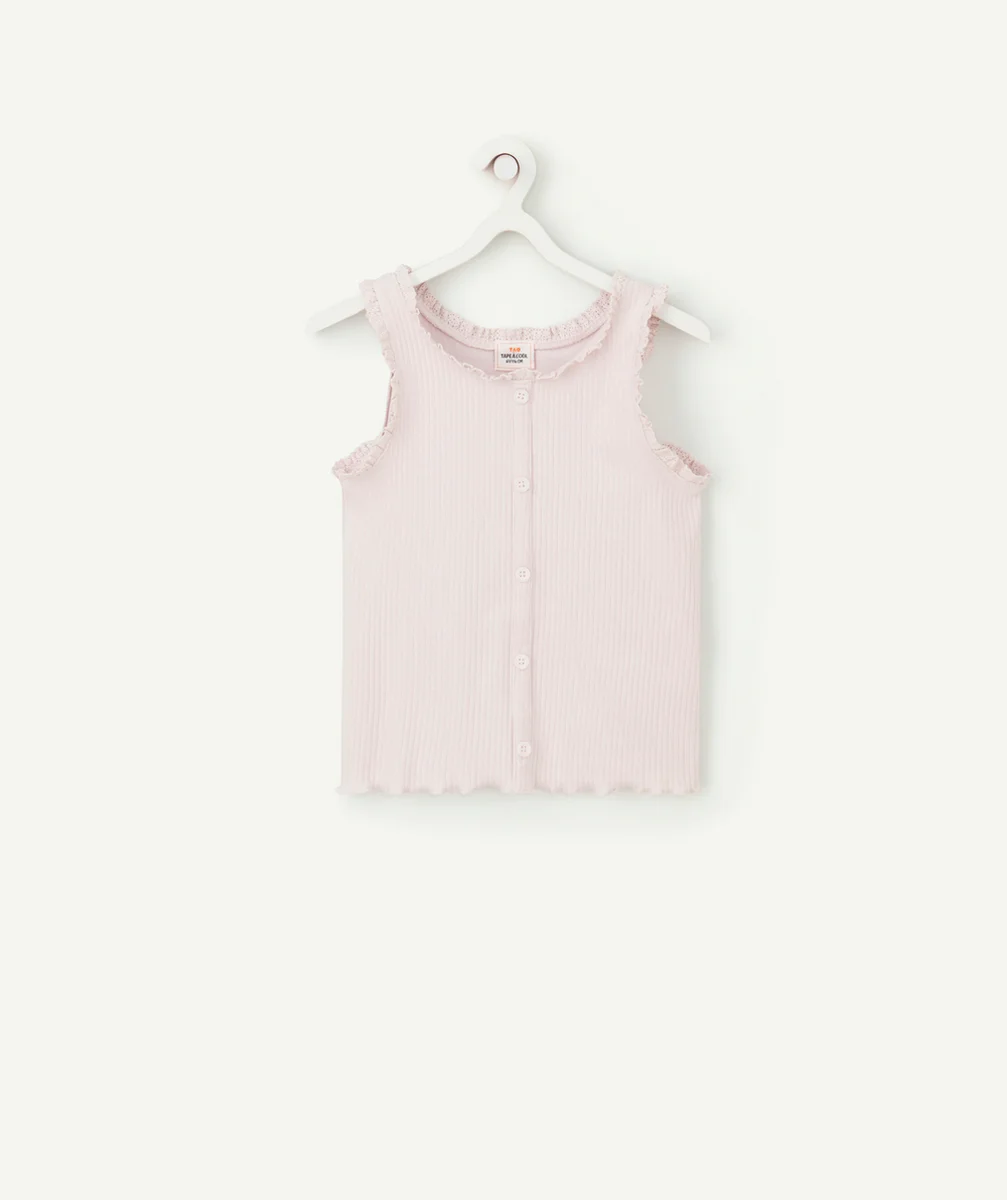T-SHIRT SANS MANCHES FILLE EN COTON BIO MAUVE AVEC BRODERIES