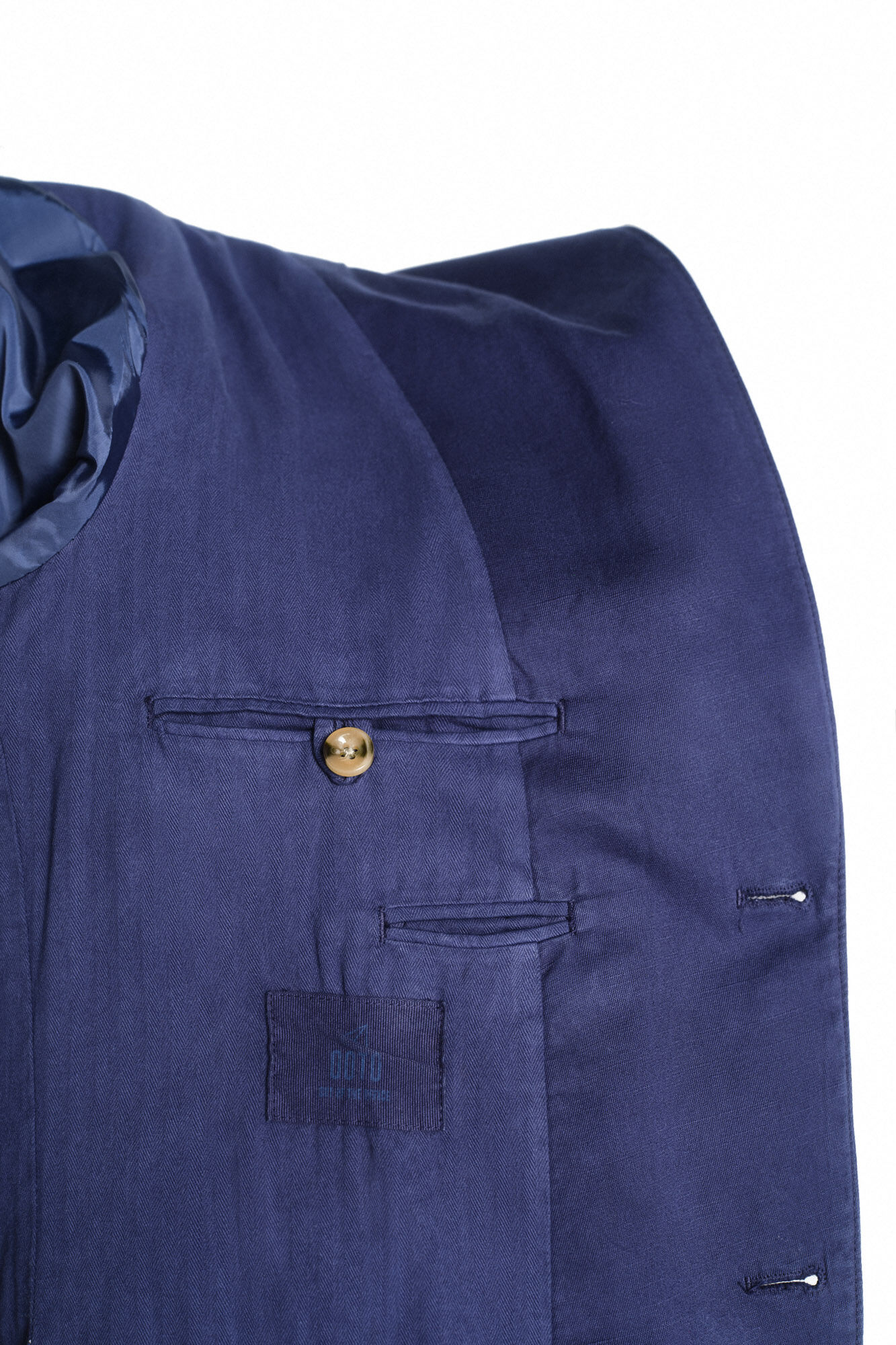 Corte slim americano em mistura de algodão e linho - Azul escuro