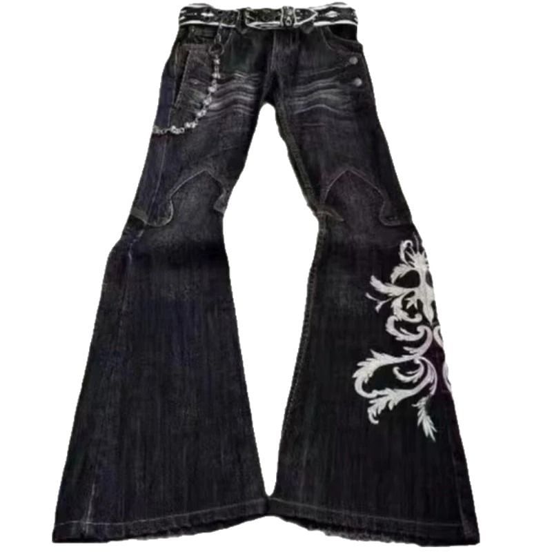 Jerolenea - Lage taille geborduurde gescheurde gewassen flared jeans