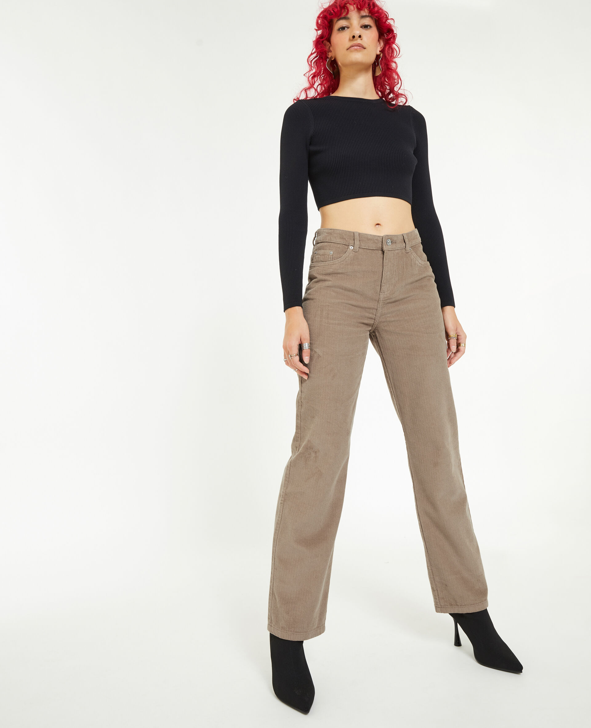 Pantalon droit en velours - Taupe