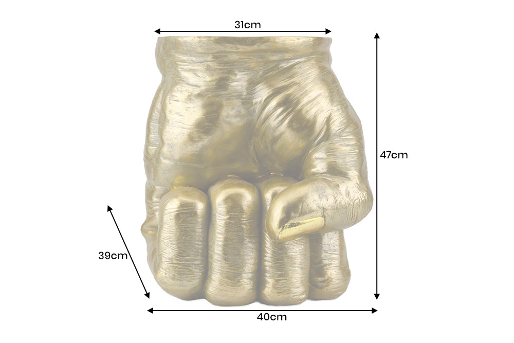 Handgefertigter Beistelltisch FIST 50cm gold runde Tischplatte Faust-Skulptur