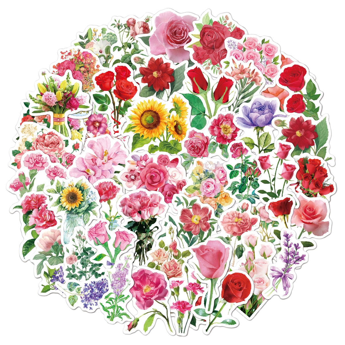 Klistremerker Blomster og blader 50-pakk Flerfarget