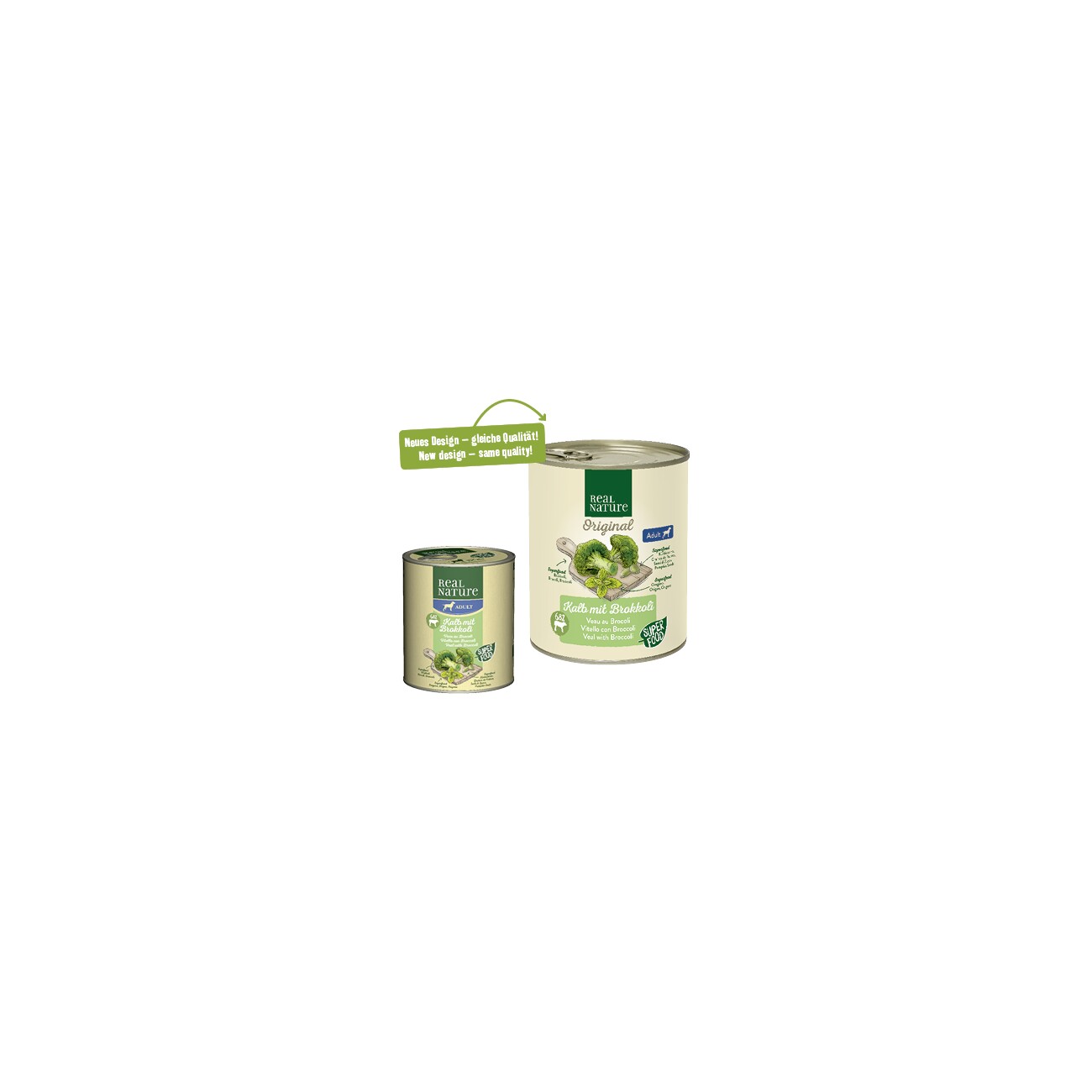 REAL NATURE Superfood Nassfutter Hund, Adult, Kalb mit Brokkoli 6x800 g