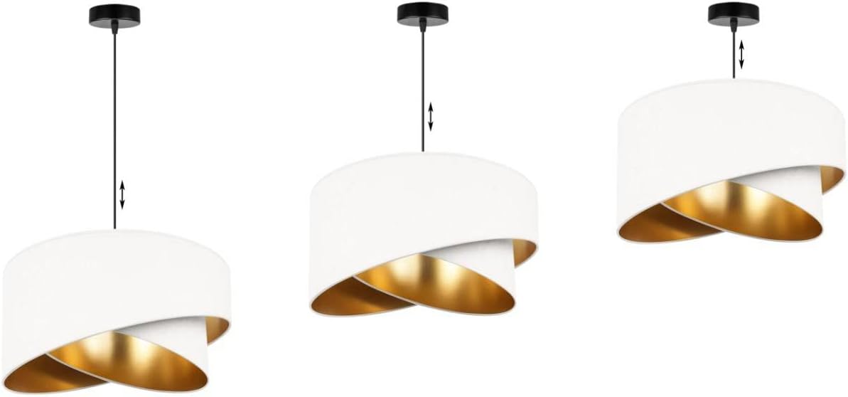 Light-Home Milan Elegant Hängelampe - Modern Deckenlampe für Wohnzimmer Schlafzimmer und Esszimmer - Designer Pendelleuchte aus Metall mit Lampenschirm aus Velours - Weiß und Gold