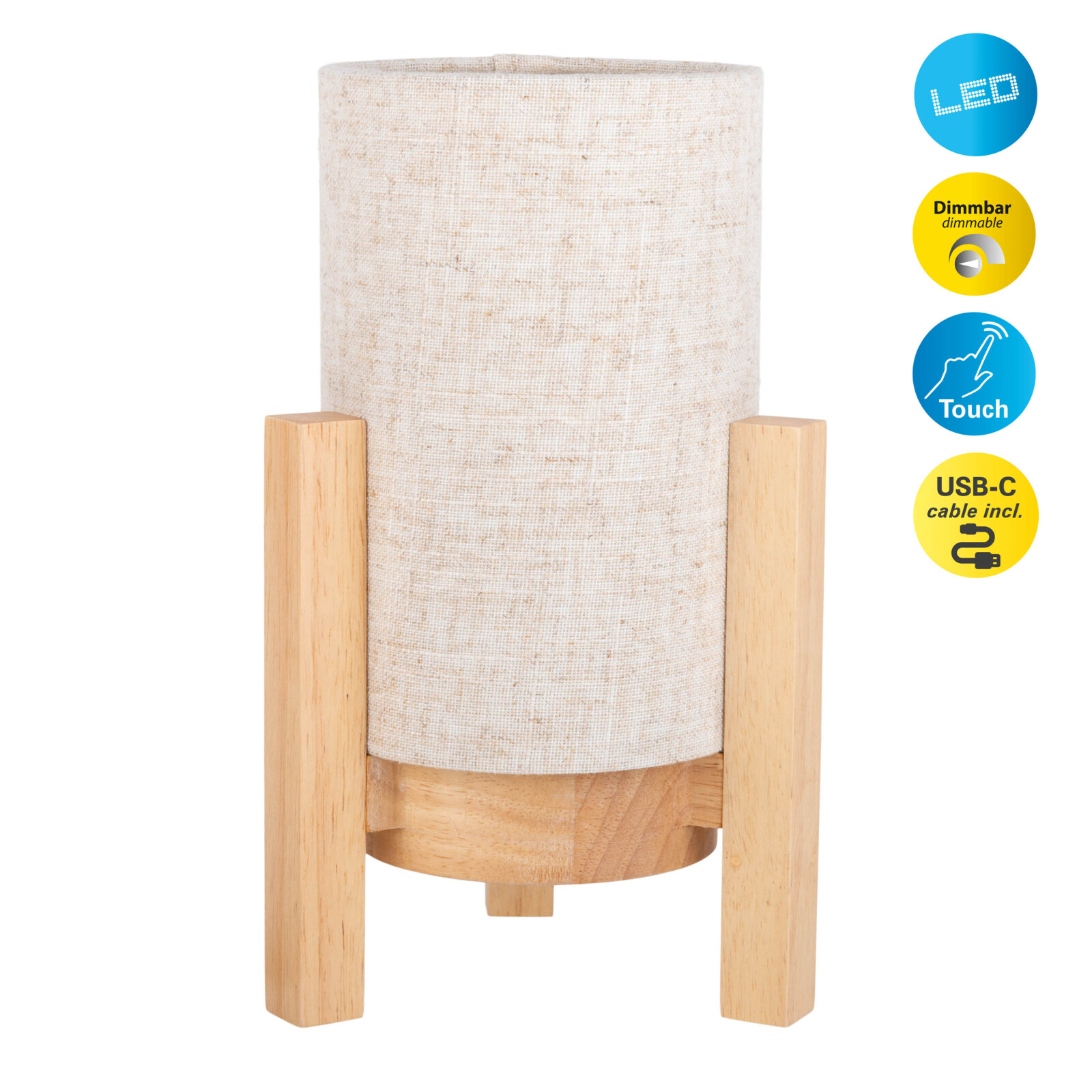 LED-Akkutischleuchte MADITA - natur - dimmbar - 25 cm Höhe
