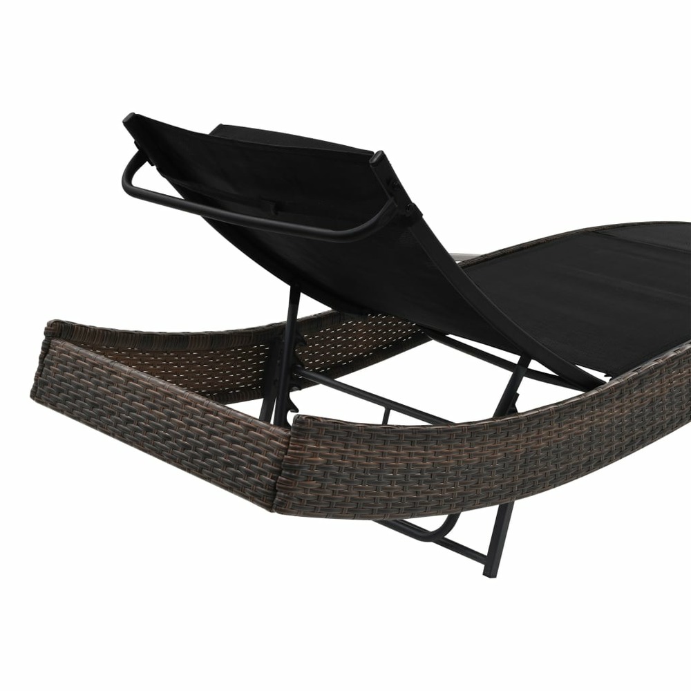 Lot de deux transat chaise longue bain de soleil lit de jardin terrasse meuble d'extérieur et table résine tressée et textilè