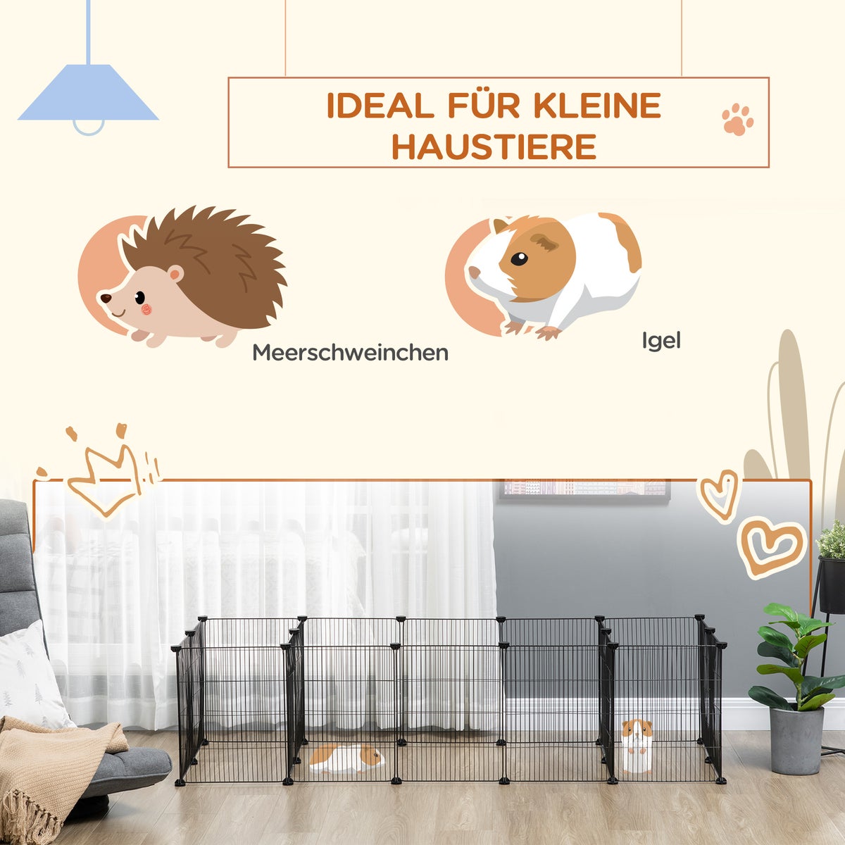 PawHut kleine dierenverblijf, 175 x 70 x 45 cm, staal, zwart