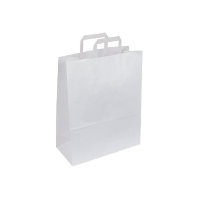 50 Sacs cadeau kraft - poignées plates - 22 cm x 10 cm x 29 cm - blanc