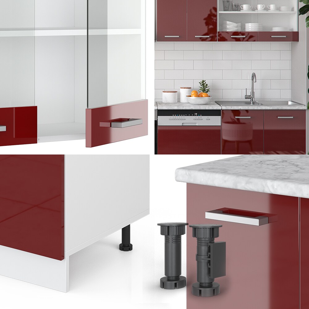 VICCO KÜCHE R-LINE 300CM KÜCHENZEILE KÜCHENBLOCK EINBAU ROT BORDEAUX HOCHGLANZ