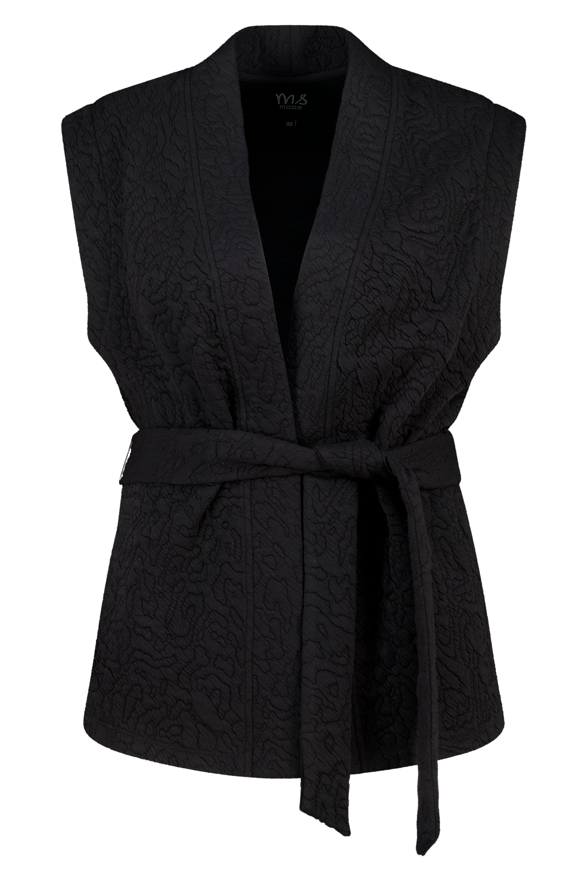 Halflang gilet met bindceintuur Zwart