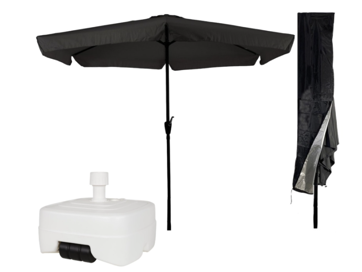 CUHOC Parasol Ø3m zwart + Redalbel parasolhoes en witte voet