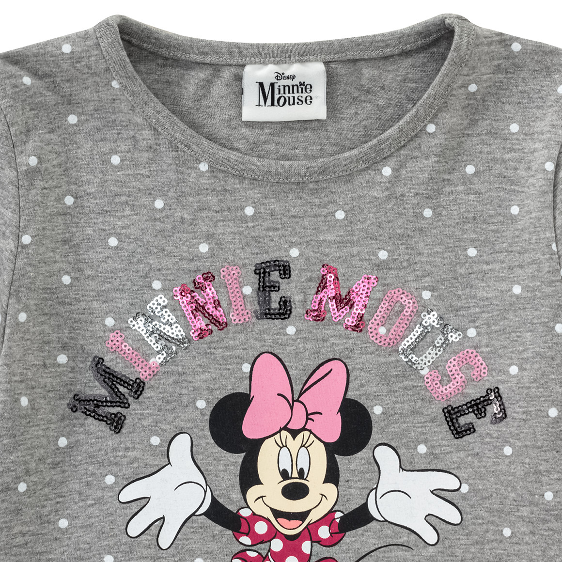 Topolino Minnie Maus Langarmshirt mit Pailletten hellgrau