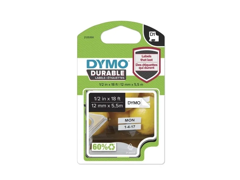 Labeltape DYMO® D1 Durable sort på hvid 12mm x 5,5m