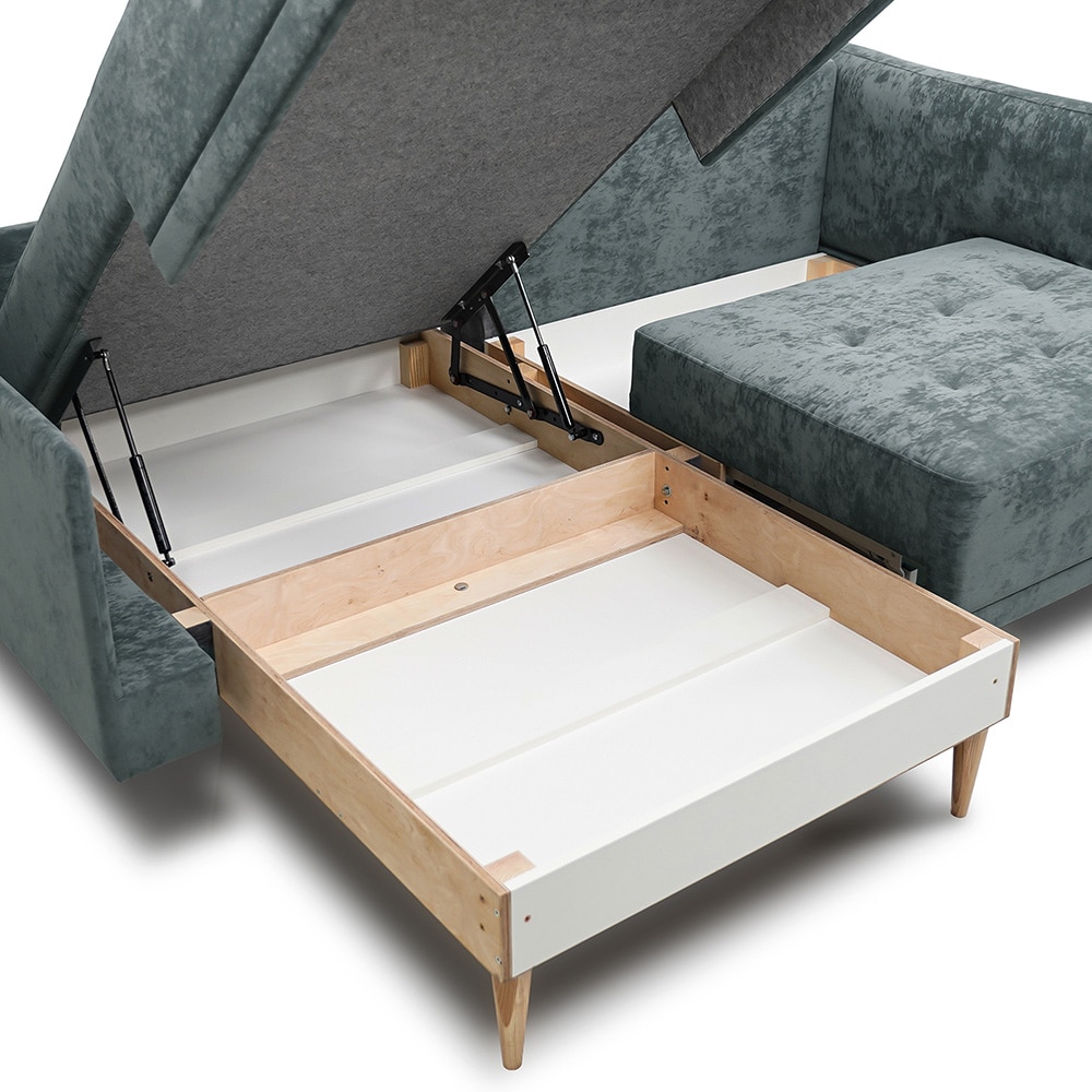VitaliSpa Ecksofa Schlafsofa Gästesofa Cali Grau Schlaffunktion 236 x 97 cm modern Wohnzimmer Sofa Wohnzimmercouch Boxspringsofa Loungesofa Loungeecke Schlafcouch Taschenfederkern ausziehbar
